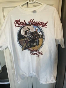 Merle Haggard White T-Shirt Motorcycle Cowboy Country Music 2XL - Picture 1 of 6
