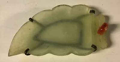 Антикварное китайское резное блюдо из нефритового листа 5 дюймов с оранжевым слоном и бронзовым покрытием - Изображение 1 из 4