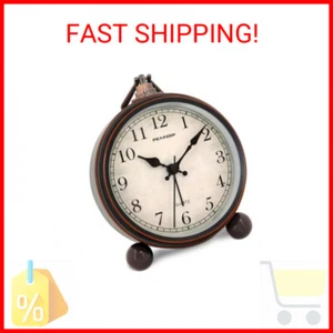 Peakeep 4" Small Battery Operated Antique Retro Analog Alarm Clock with Contour - Picture 1 of 2