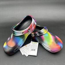 Crocs Multicolor Rainbow Unisex-Adult Bistro Graphic Clogs Work Shoes Size 6W/4M