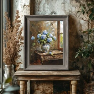 Blue Hydrangeas Still Life Painting - Vintage Wall Art Print - Picture 1 of 22