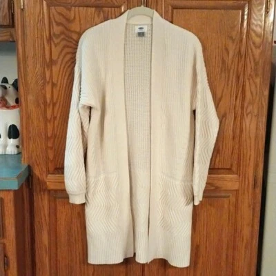 Old Navy SP Open Front Long Line Cardigan Sweater Cream Mixed Stitch - Image 1 of 4