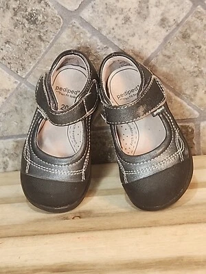 Pediped Leather Girls Shoes Size 5 US  20 Eur Gray Black - Image 1 of 4