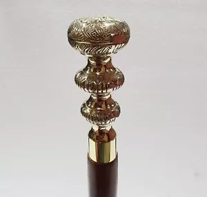 Hermoso bastón de madera estilo victoriano de latón macizo con 3 cúpulas - Imagen 1 de 5