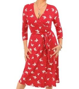 New Red Butterfly Print Wrap Dress - Knee Length - Picture 1 of 6
