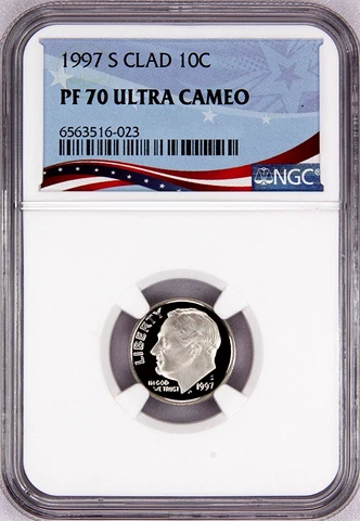 1997-S Proof Roosevelt Dime, Graded PF70UC NGC * OSR Patriotic Exclusive Label Cover