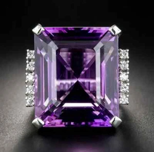 Anello di Fidanzamento Ametista 2,80 Ct Taglio Smeraldo Creato in Laboratorio Placcato Oro Bianco 14k - Foto 1 di 9