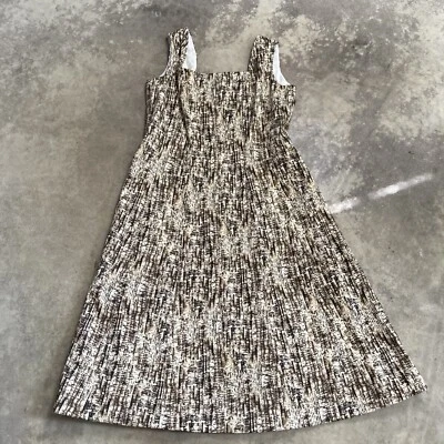 Lafayette 148 Dress Womens 8 Wide Strip Geometric Print Brown Knee Length - Image 1 of 4