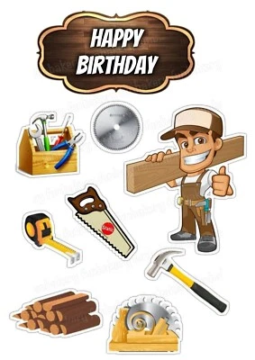 FUNBAKERY Builder Carpenter Cake Topper Party Decoration Edible Birthday Gift Construction