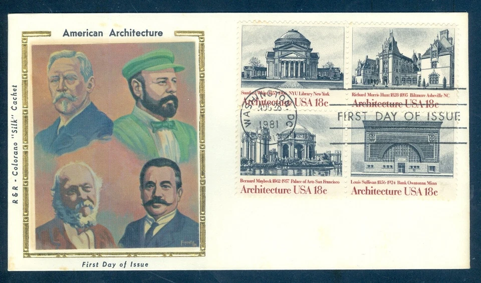 US 1928-1931 FDC American Architecture, Block/4, 1981 Colorano Silk Cachet - Image 1 of 1