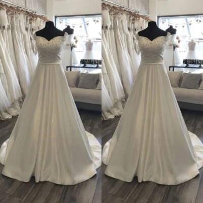 Elegant Wedding Dresses Off The Shoulder Beaded A Line Satin Bridal Gowns Custom - Image 1 of 4