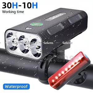 10000mAh LED Bicycle Bike Lights Front Rear Tail Lamp Rechargeable Set 5 Modes - Picture 1 of 12