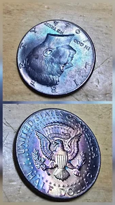 1964 50c Kennedy Silver Half Dollar - Rainbow Blue Toning 90% Silver #8 - Picture 1 of 8