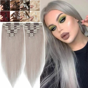 CLEARANCE Clip In 100% Human Hair Extensions 4-8 Pieces Real Remy Hair FULL HEAD - Picture 1 of 44