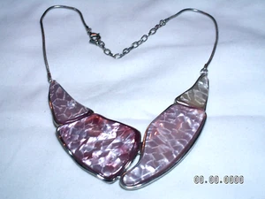 ...Silver Tone,Lavender/Pink Mosaic Moonglow Lucite Bib Necklace... - Picture 1 of 6