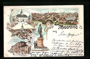 Lithographie Meerane i. S., Augustus-Strasse, Bismarck-Denkmal, Rathaus 1898  - Picture 1 of 2