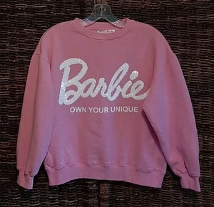 Zara Barbie Sequin Crewneck Sweatshirt Pink Girls 13-14 Preppy Movie Loungewear - Picture 1 of 6