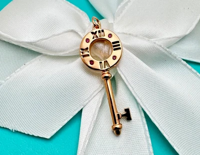 Tiffany & Co. Round  Atlas small Key Charm 18K Rose  Gold with 4 Rubies - Image 1 of 4