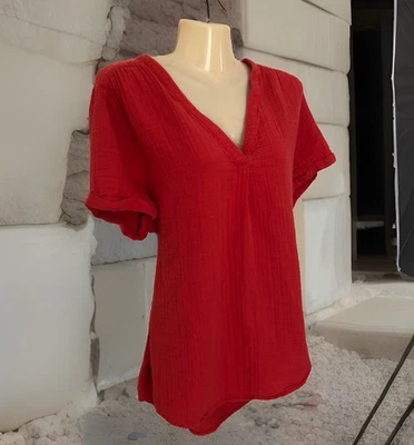 St. John’s Bay Popover Top Size XL Orange Textured Fabric 100% Cotton Cap Sleeve - Image 1 of 4