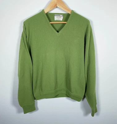 Suéter de punto acrílico verde aguacate años 60 Billy Casper Revere cuello en V para hombre XL Foto 1 de 4