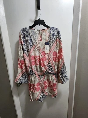 Roxy Romper Women’s XL Boho Floral Deep V-Neck Long Sleeve - Image 1 of 4