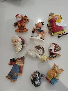 Lot 9 Resin Christmas Easter Fall Magnets: Santa Angel Rabbit Scarecrow - Picture 1 of 10
