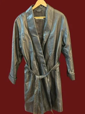 Vintage Y2K Excelled Leather Belted Trench Coat Minimalist 2025 Trend Editorial - Image 1 of 4
