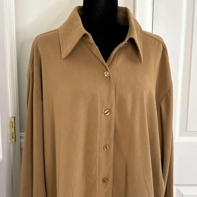 Jane Ashley Woman 3X Brown Button Shirt Top Collared Stretch Slit Career Wear - Image 1 of 4
