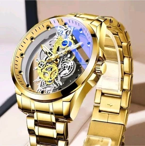 Luxury Men's Quartz Stainless Steel Business Watch Hollow - Picture 1 of 2