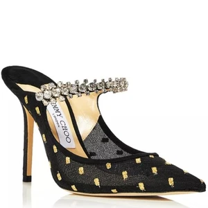 Jimmy Choo Bing Cristal Embellecido Malla Gamuza Tacón Mules Punta Talla 7.5 - Imagen 1 de 13