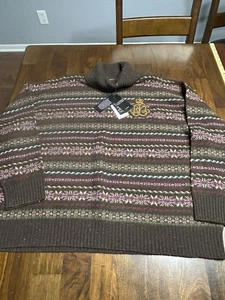 Maglione girocollo Ralph Lauren taglie forti 3X marrone Fair Isle nuovo con etichetta misto lana - Foto 1 di 7