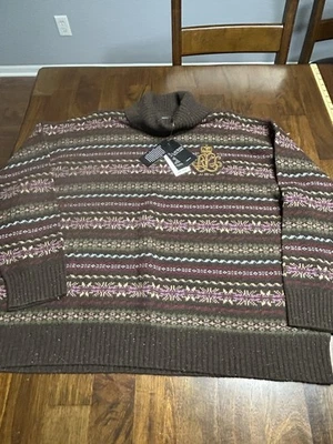 Ralph Lauren Plus Size 3X Turtleneck Sweater Brown Fair Isle NWT Wool Blend - Image 1 of 4