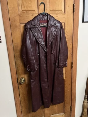 Gabardina ETIENNE AIGNER Vintage Años 70 Borgoña/Cuero Sangre de Buey Talla 12 Foto 1 de 4