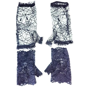 Lot Of 2 Pairs Black Lace Fingerless Gloves Long Spiderweb Goth, Short Victorian - Picture 1 of 9