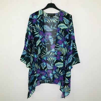 Colleen Lopez Womens Small Jacket Black Blue Floral Chiffon Open Kimono NWOT AL6 - Image 1 of 4