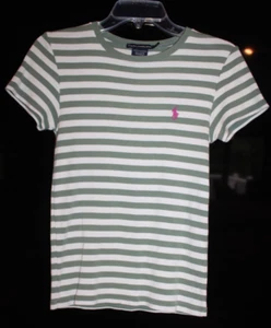 Women's Ralph Lauren Sport Striped Stretch Cotton Crewneck Slim Fit Tee MEDIUM - Picture 1 of 9