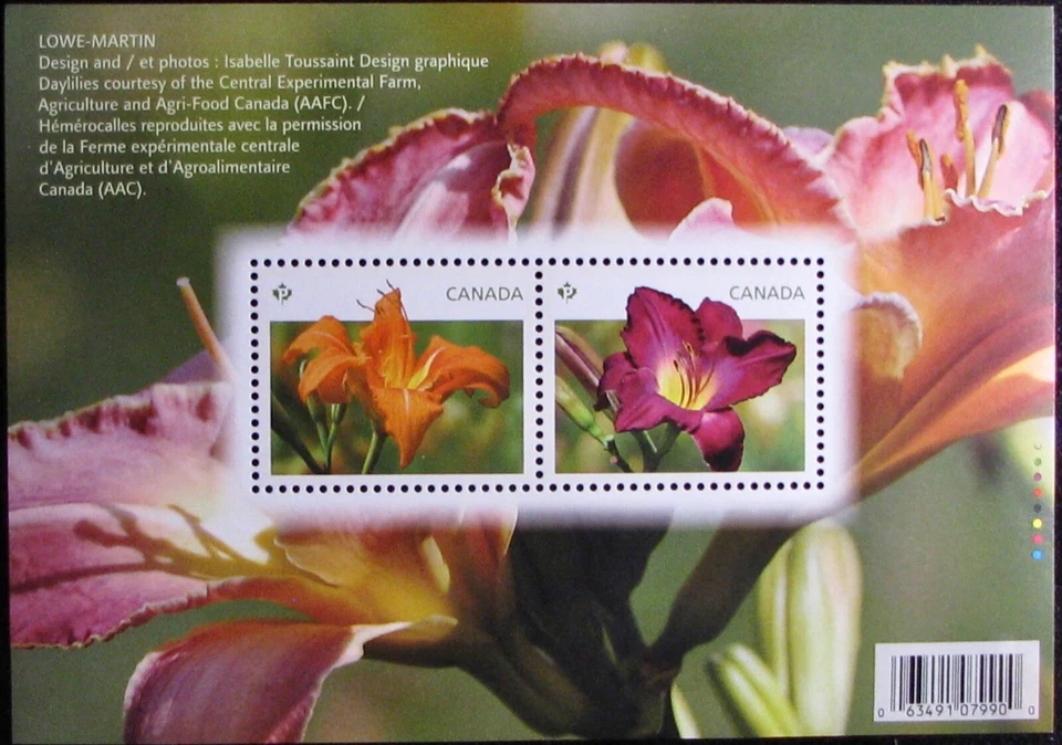 2012 CANADA #2526: VF MNH - Daylilies, souvenir sheet of 2 stamps - Image 1 of 1