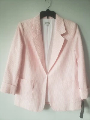 Jaqueta Blazer Tahari Arthur S Levine Feminina Rosa Listra Branca Manga Longa Tamanho 8 - Imagem 1 de 4