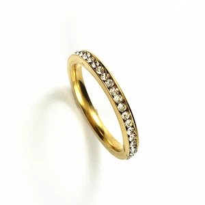 Gold Stainless Steel CZ Wedding Engagement 2mm Band Knuckle Tail Ring Size 2-9 - Picture 1 of 3