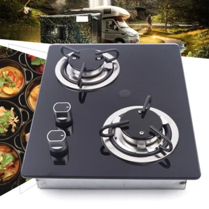 RV Caravan Camper Boat LPG Gas Stove Hob 2 Burner Tempered Glass Cooktop Kitchen - Foto 1 di 18