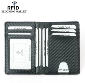 Mens Minimalist Slim Carbon Fiber Credit Card Holder Wallet RFID Blocking New - Picture 1 of 11