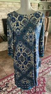 London Times Floral Colorful Shift Dress Sz 12 Blues - Picture 1 of 7