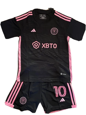 MESSI #10 INTER MIAMI FC YOUTH AWAY JERSEY + SHORTS SET BLACK KIDS ALL SIZES Cover