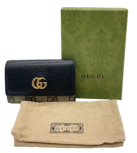 Auth Gucci GG Supreme 6-ring Leather Beige/Black Key Case W/Box NS040444 - Picture 1 of 17