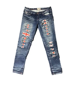 Raw Blue Premium Mens Jeans 15/16 (W34XL33) Flag Distressed Streetwear Grunge - Picture 1 of 12