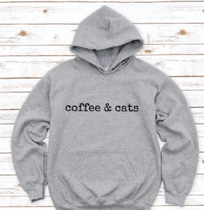 Kaffee und Katzen, grau, Unisex Hoodie - Bild 1 von 2