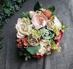 Pink Sage Terra Cotta Burgundy Sola Wood Bridal Bouquet Eucalyptus Bridesmaid - Picture 1 of 30