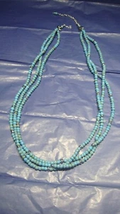 Avon Faux Turquoise 3 strand Necklace 33'' w/Silver Beads - Picture 1 of 4
