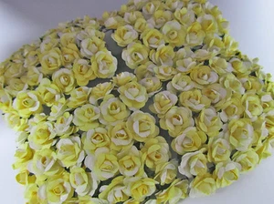 144 Mulberry Paper Rose Flower/Scrapbooking/decoration/bouquet H420-Yellow/White - Picture 1 of 5