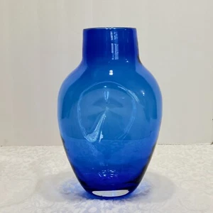 GORGEOUS BLENKO ART GLASS COBALT BLUE MCM PINCHED INDENTED 11" STATEMENT VASE - Picture 1 of 11